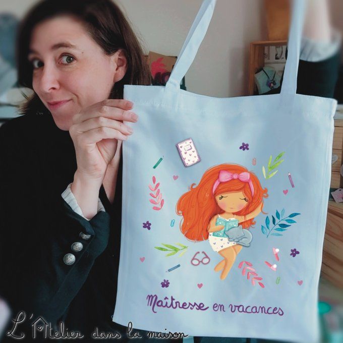 Sac shopping Maitresse en vacances personnalisable