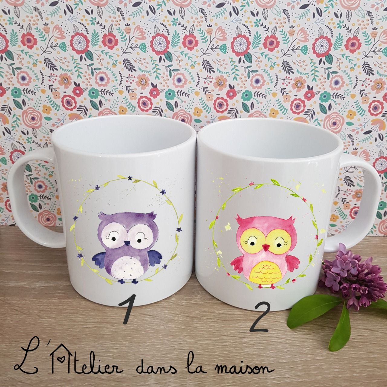 Tasse enfant personnalisée plastique céramique chouette ourson fille