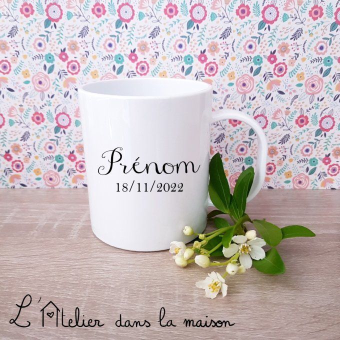 Verso tasse incassable prénom et date de naissance