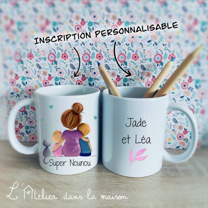 Mug nounou avec prénoms personnalisables