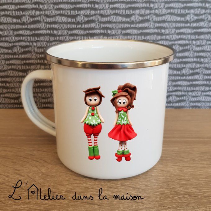 tasse métal lutins de noël